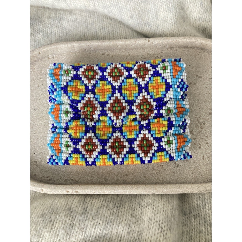 Vintage Colorful‎ Beaded Coin Purse Mini Pouch Boho Seed Bead Snap Closure Lined